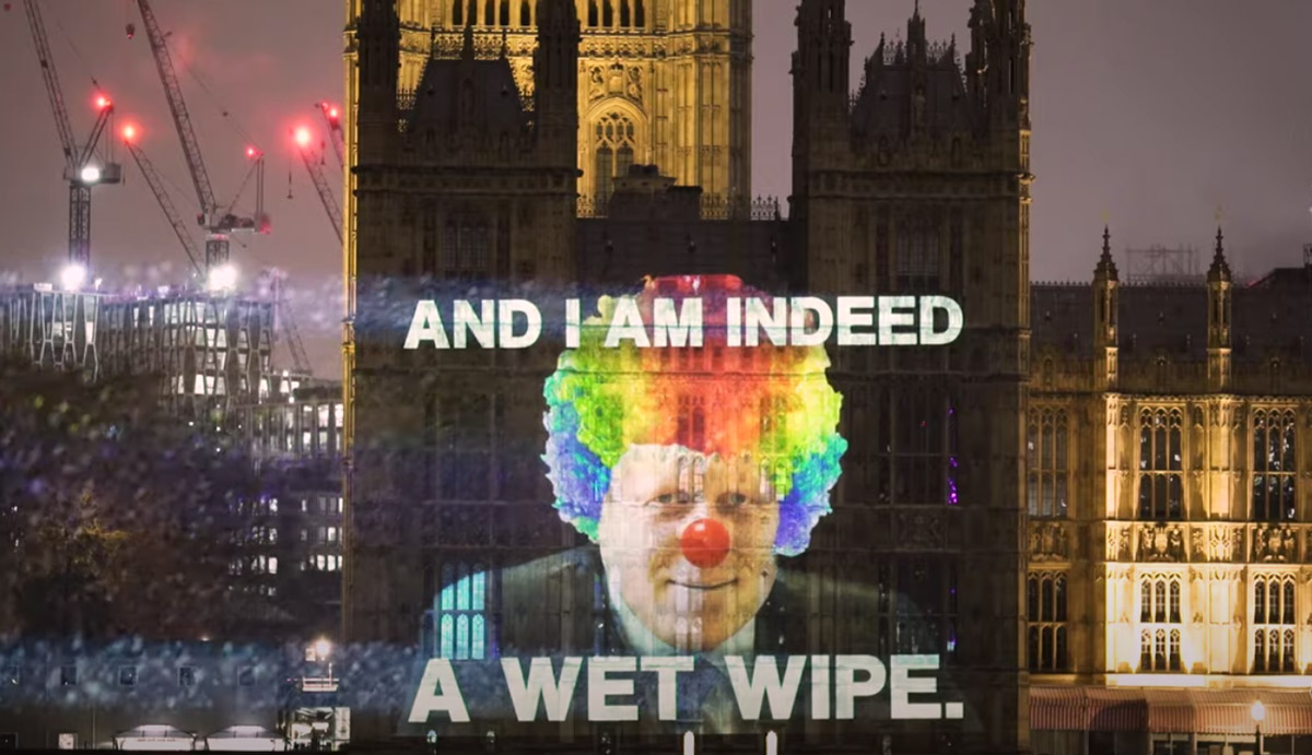 Here’s why two YouTubers projected ‘Boris Johnson is a wet wipe’ onto the UK Parliament