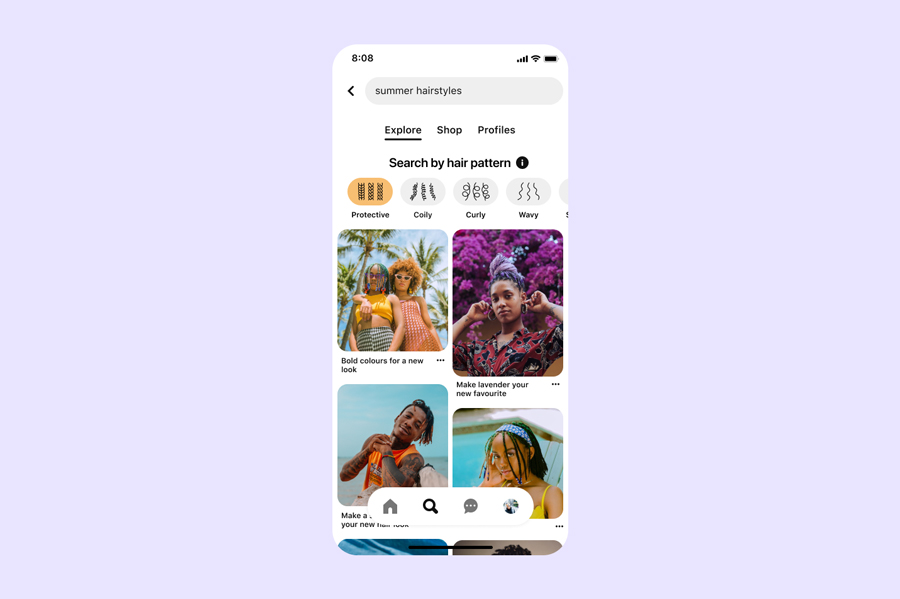 Pinterest is adding hair patterns to its search filter for inclusive beauty results