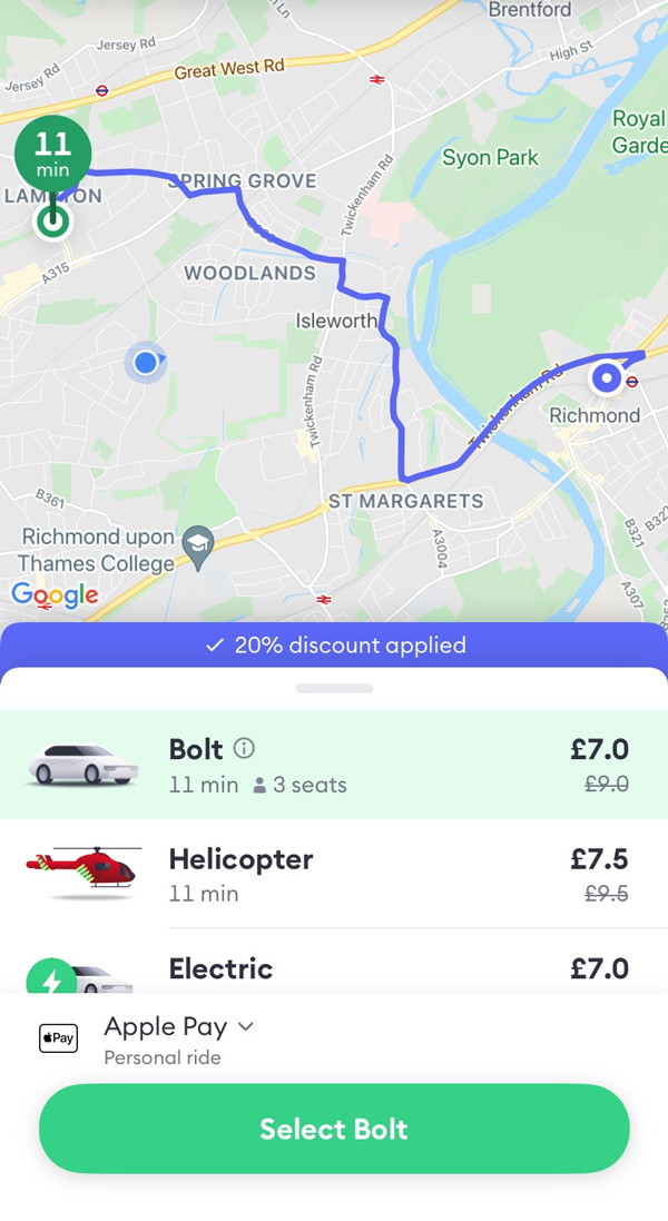 I tried booking one of Bolt’s helicopter rides