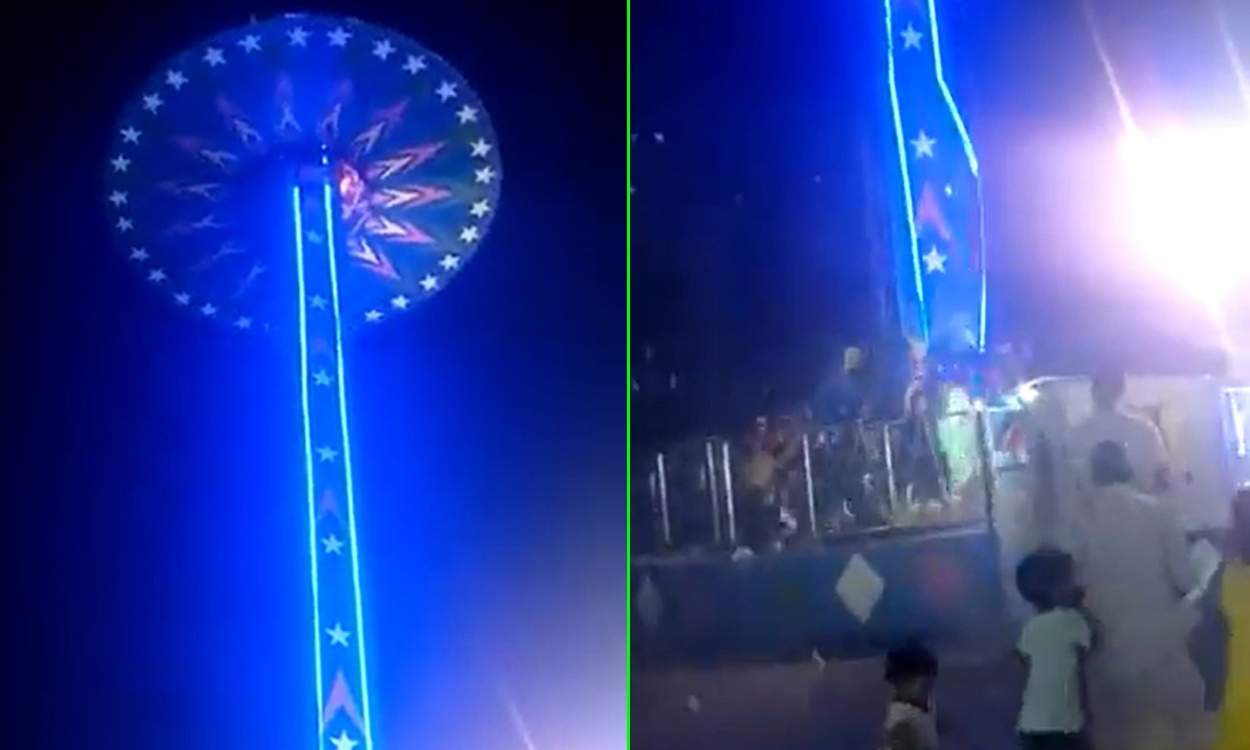 Spinning fairground ride crashes 50 feet to the ground in shocking video