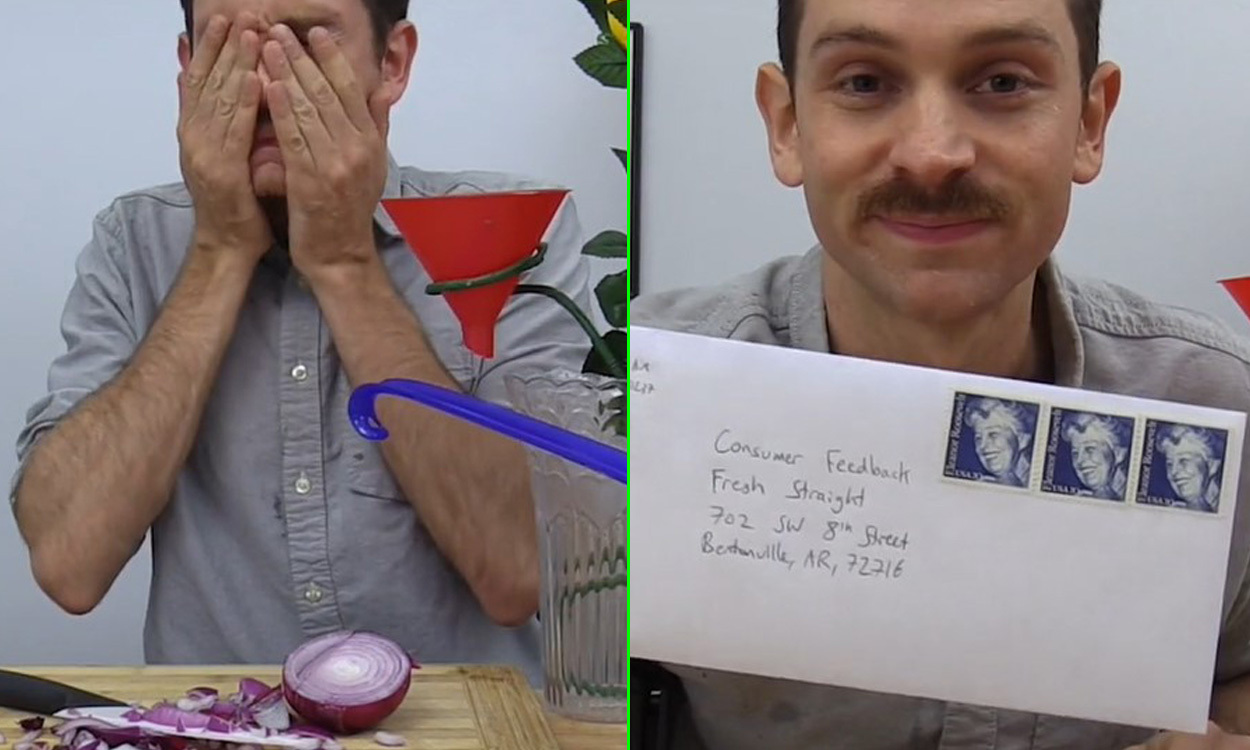 Man invents bizarre stamp-licking machine using tears from cutting an onion