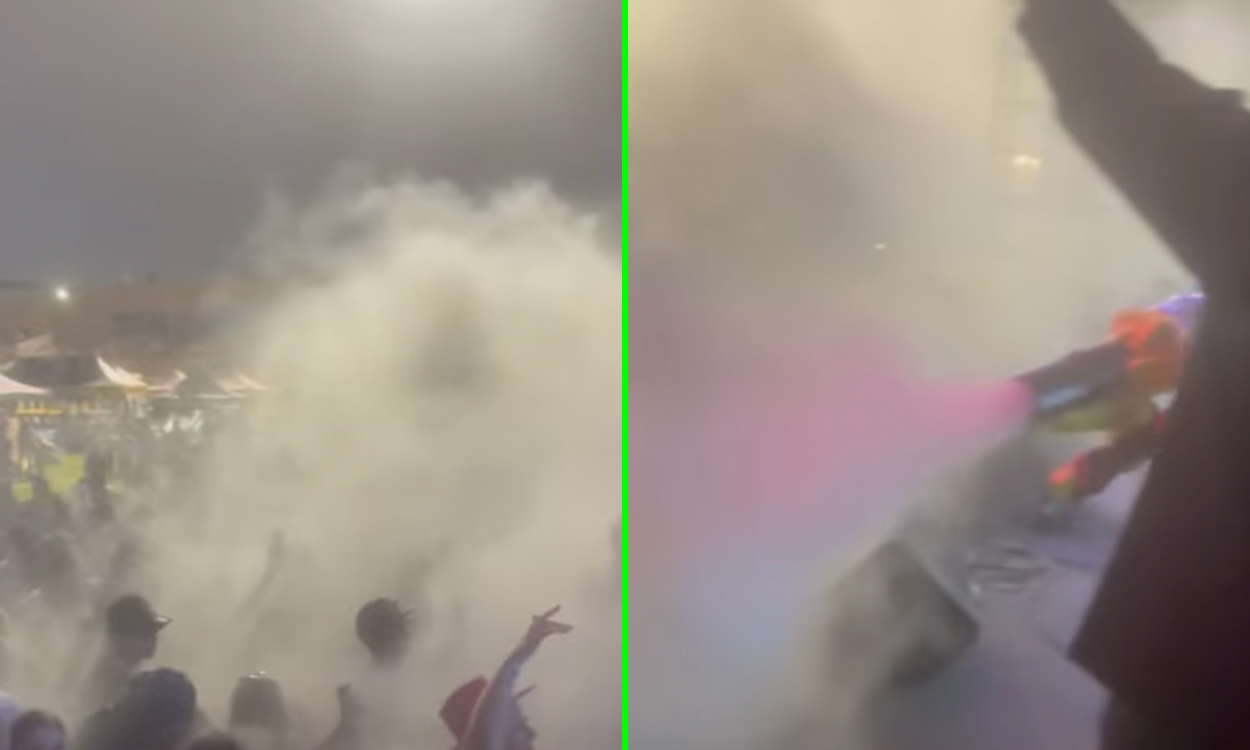 Rapper hacks fog machine to blast audience with weed smoke