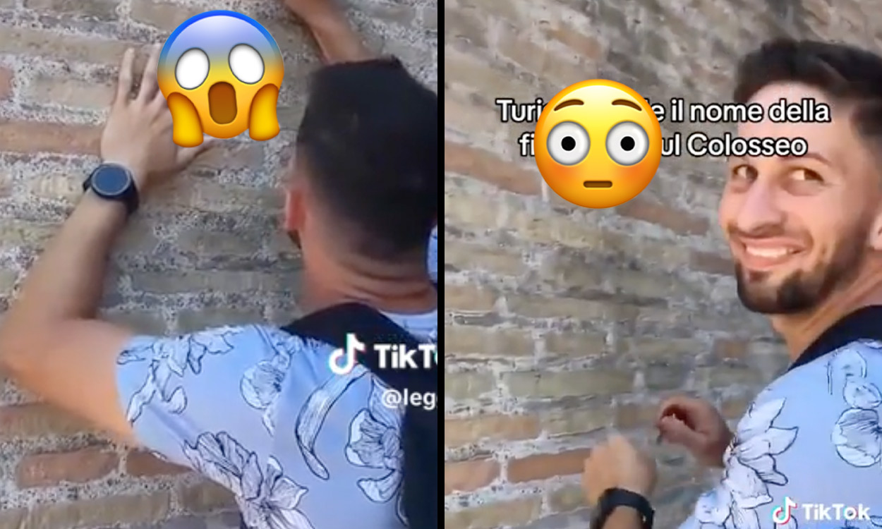 Watch this viral video of a tourist defacing Rome’s historic Colosseum
