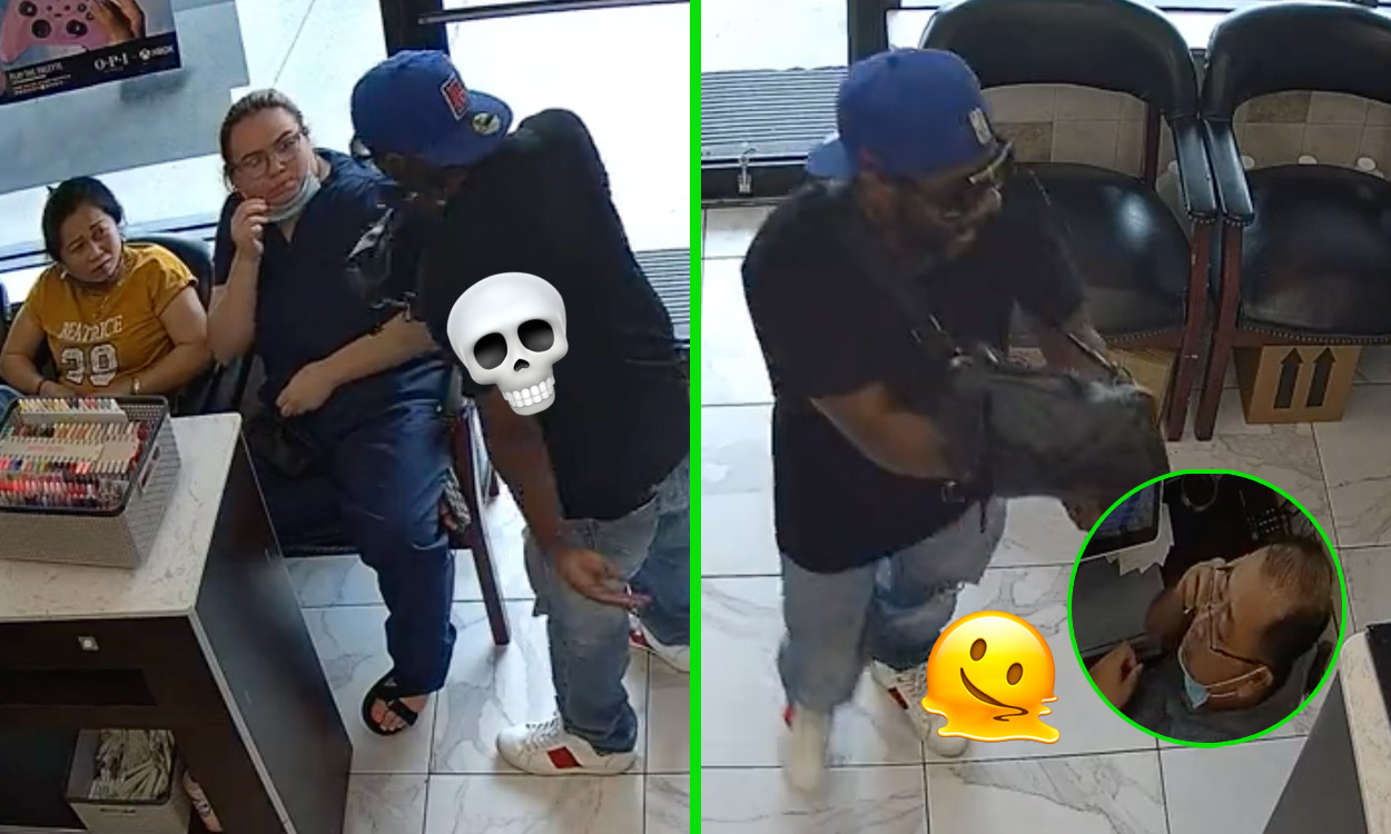 Watch viral video of a guy trying to rob a nail salon, and failing miserably
