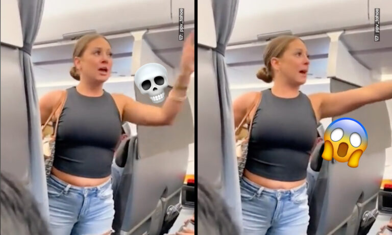 Watch viral video of a woman having a meltdown on a flight over a passenger not being real