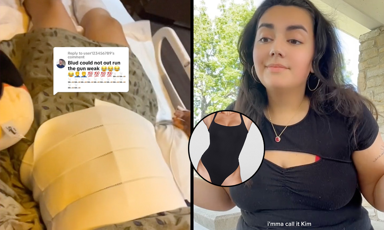 Watch viral video of woman claiming her SKIMS bodysuit saved her life after she was shot four times