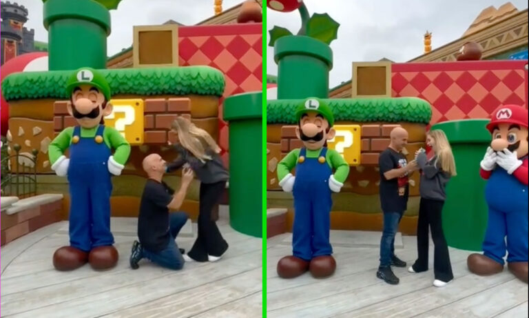 Watch this video of Luigi ruining a wedding proposal at Super Nintendo World
