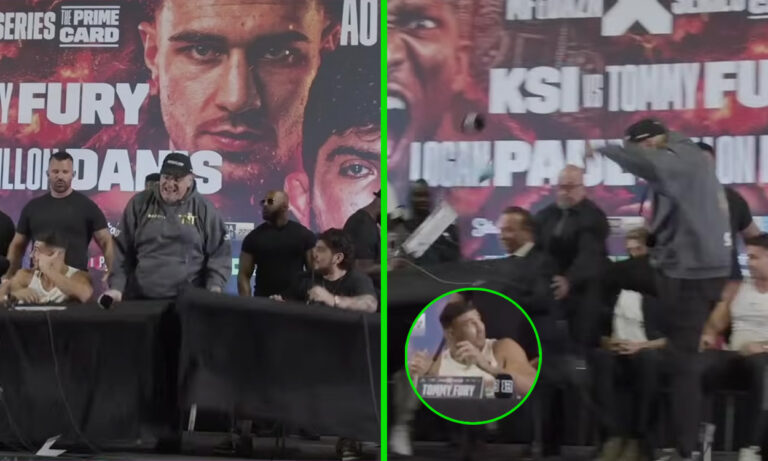Watch video of Tyson Fury’s dad trying to fight KSI at boxing press conference