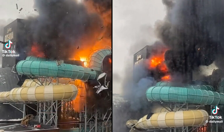 Watch terrifying moment waterslide explodes into huge fireball at theme park