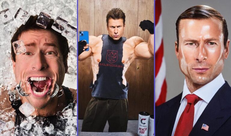 Glen Powell’s GQ photoshoot is a satiric look at modern day males—and he’s in on the joke
